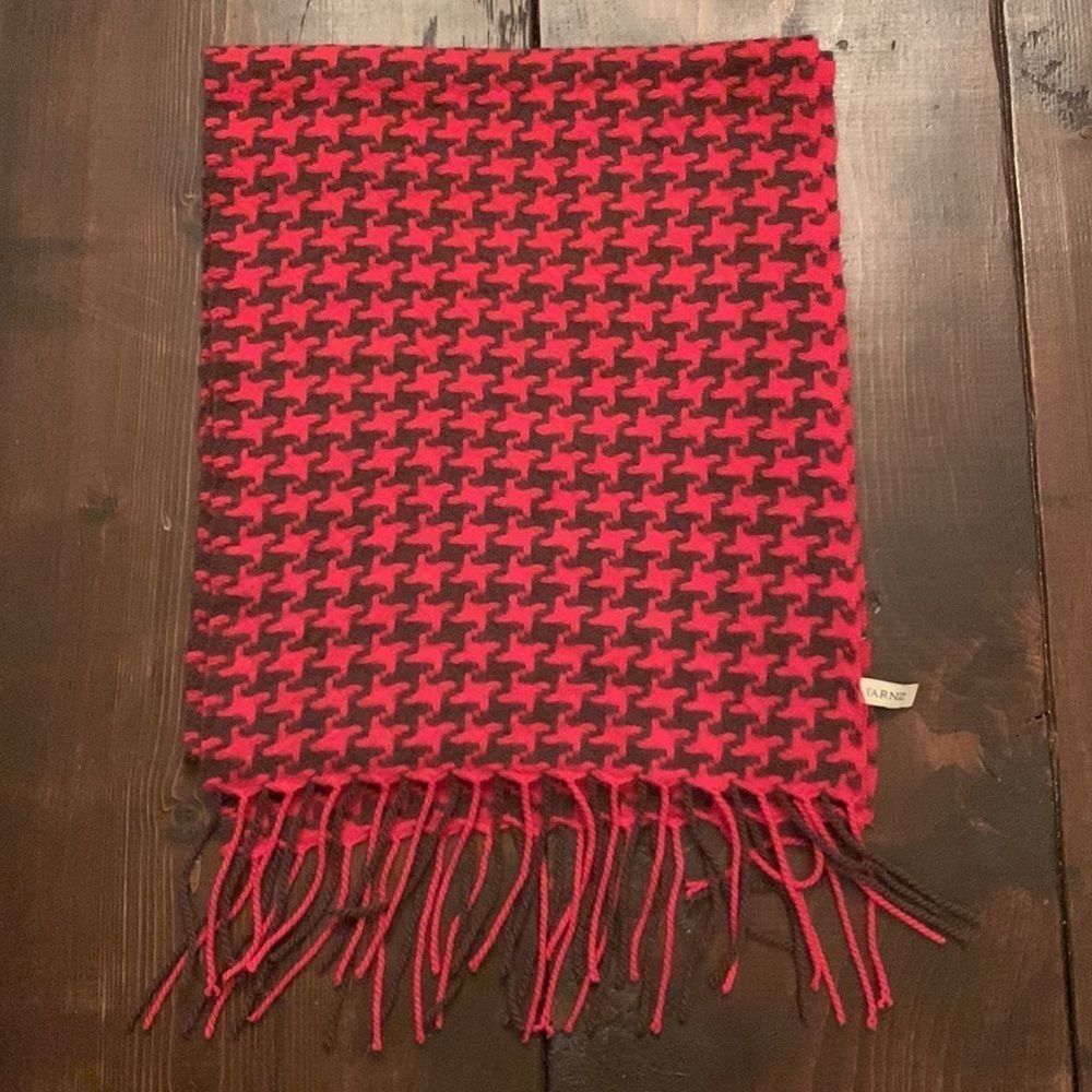 Yarnz Houndstooth Red Orange and blackish Brown 100% Cashmere Scarf